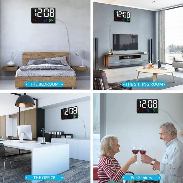 Alt view image 7 of 7 - Amgico Digital Wall Clock,11.4" Digital Clock Large Display, Adjustable Brightness Wall Clock for Bedroom, Alarm Clock with Remote Control,12/24H,Calendar,Snooze,Home,Office,Elderly