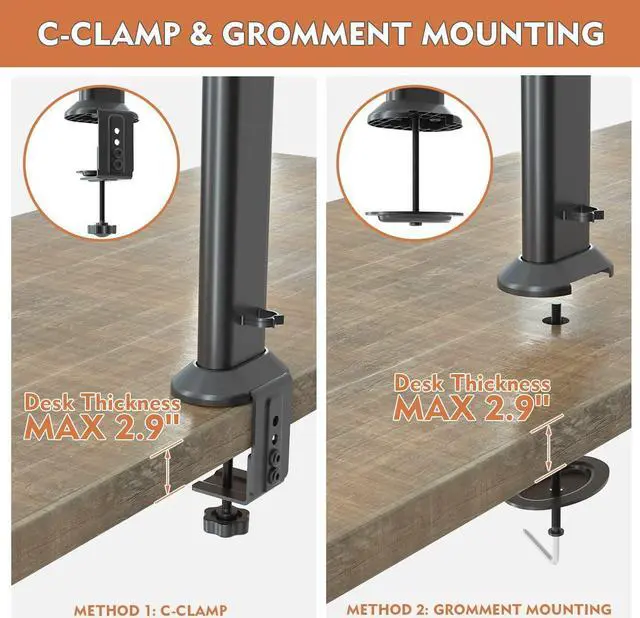 Alt view image 6 of 7 - HEMUDU Single Desk Monitor Arm Mount Stand Fit for 13 inch to 34 inch Flat Curved Computer Screen with Swivel, Height Adjustable, Rotation,Holds up to 77lbs, Black