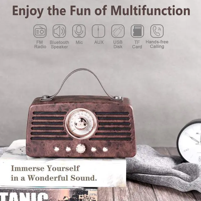 Alt view image 3 of 7 - Retro Bluetooth Speakers, Aurtec Portable Wireless Speaker Bluetooth 4.2 with Radio FM,Audio Home Outdoor Stereo Speaker with Powerful Sound and Subwoofer