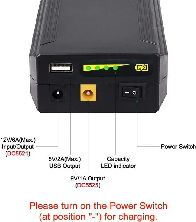 Alt view image 2 of 5 - 12V Lithium ion Battery Pack, 11.1V/9000mAh 99.9Wh Portable Power Bank, DC 12/9V and 5V USB Multiple Output for LED Light Strip, CCTV Camera, Heated Jacket, Mobile, Spectra Pump, and More