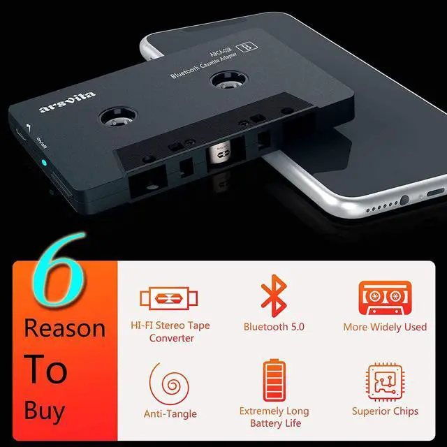 Alt view image 2 of 7 - Arsvita Car Audio Bluetooth Wireless Cassette Receiver Tape Player Bluetooth 5.0 Cassette Aux Adapter Black