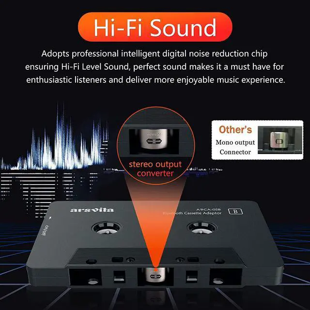 Alt view image 3 of 7 - Arsvita Car Audio Bluetooth Wireless Cassette Receiver Tape Player Bluetooth 5.0 Cassette Aux Adapter Black
