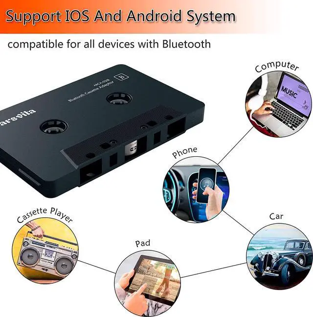 Alt view image 4 of 7 - Arsvita Car Audio Bluetooth Wireless Cassette Receiver Tape Player Bluetooth 5.0 Cassette Aux Adapter Black