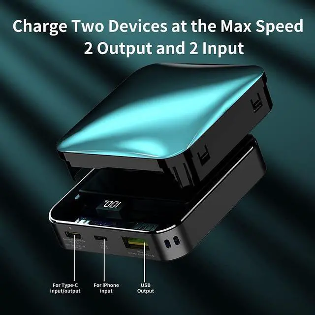 Alt view image 4 of 7 - T-CORE USB C Portable Charger 22.5W Fast Charging,one of The Smallest and Lightest 10000mAh External Battery Compact Power Bank for iPhone15 14 13 11 12pro max,Samsung S20/21/S22