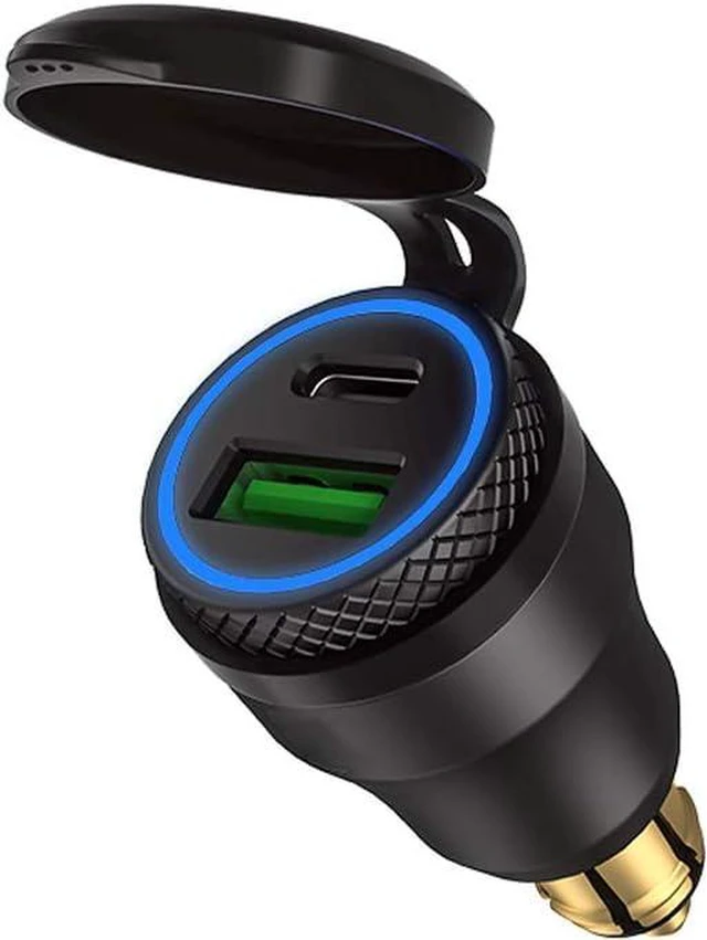 Alt view image 7 of 7 - iMESTOU Aluminium DIN Plug USB C Charger 30W 5A Power Delivery Motorcycle Dual USB Charger QC 3.0 Quick Charge Power Adapter Waterproof Fits for 12V-24V BMW Ducati Triumph Hella DIN Socket