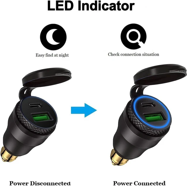 Alt view image 2 of 7 - iMESTOU Aluminium DIN Plug USB C Charger 30W 5A Power Delivery Motorcycle Dual USB Charger QC 3.0 Quick Charge Power Adapter Waterproof Fits for 12V-24V BMW Ducati Triumph Hella DIN Socket