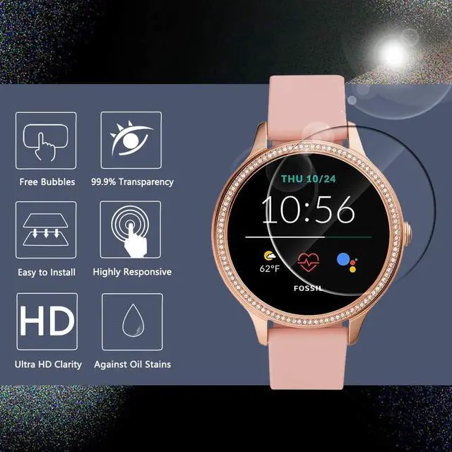 Alt view image 2 of 7 - Orzero (3 Pack) Compatible for Fossil Gen 5E 42mm, Gen 5E 44mm Smartwatch Tempered Glass Screen Protector, 2.5D Arc Edges 9 Hardness High Definition Anti-Scratch Bubble-Free (Lifetime Replacement)