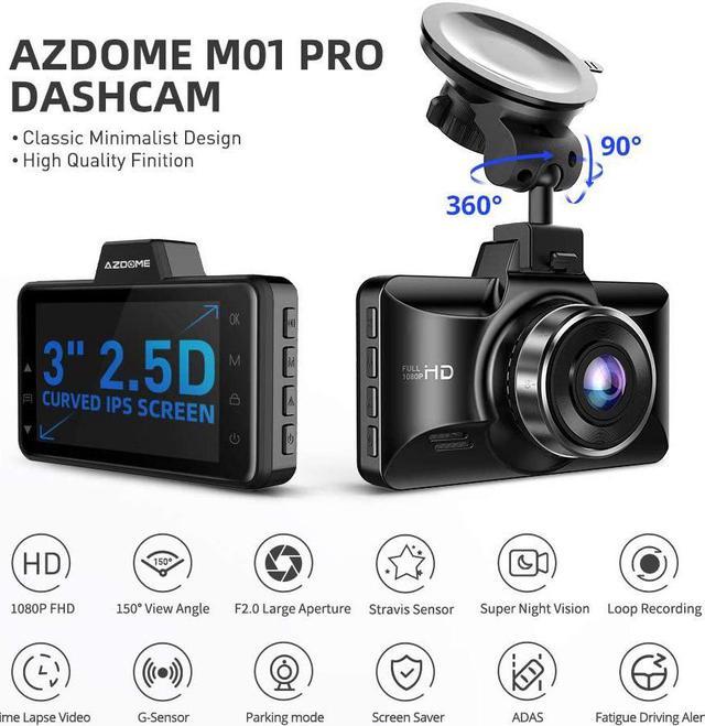  AZDOME Dual Dash Cam Front and Rear, 3 inch 2.5D IPS Screen  Free 64GB Card Car Driving Recorder, 1080P FHD Dashboard Camera, Waterproof  Backup Camera Night Vision, Park Monitor, G-Sensor, for