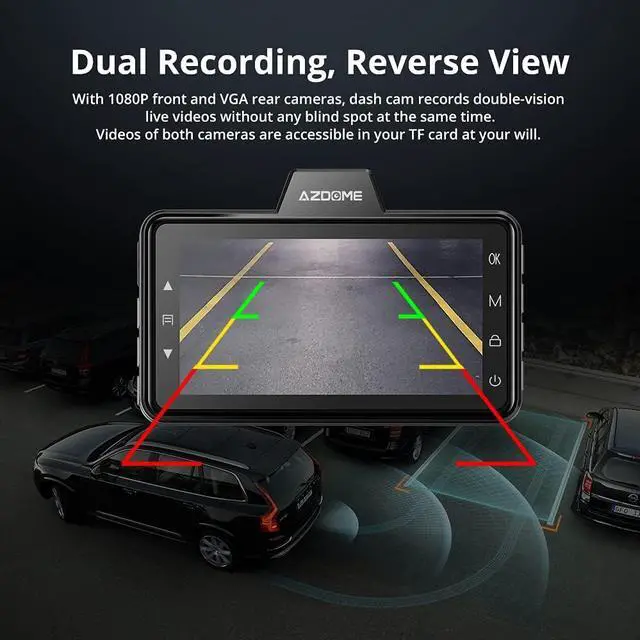 Alt view image 5 of 7 - Dual Dash Cam Front and Rear, 3 inch 2.5D IPS Screen Free 64GB Card Car Driving Recorder, 1080P FHD Dashboard Camera, Waterproof Backup Camera Night Vision, Park Monitor, G-Sensor, for Car Taxi