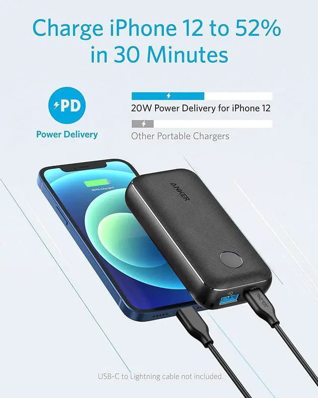 Alt view image 2 of 7 - Anker PowerCore 10,000 mAh Redux, 10K Power Bank USB-C Power Delivery (18W) Portable Charger for iPhone 15/15 Plus/15 Pro/15 Pro Max, iPhone 14/13/12 Series, Samsung S10, Pixel 3/3XL, iPad Pro 2018
