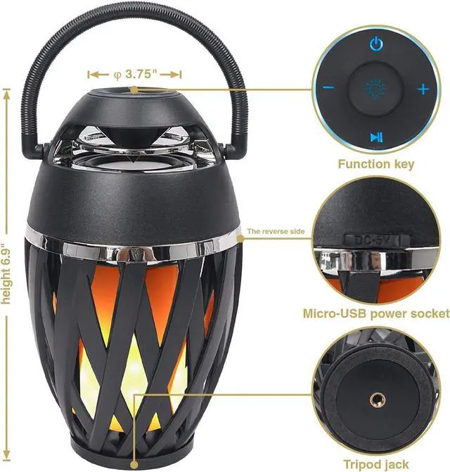 Alt view image 3 of 6 - Sound Town 2-Pack Portable Bluetooth Speakers with LED Lights, True Wireless Stereo (TWS) Bluetooth, Wall Mount Brackets, and Decorative Flame, for Outdoors, House Party, Patio and Home (OPIK-F1-PAIR)
