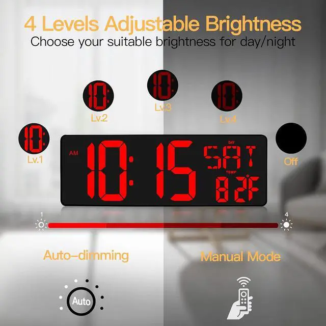 Alt view image 3 of 7 - Large Digital Wall Clock with Remote Control, 16.5 Inch LED Large Display Count Up & Down Timer, Adjustable Brightness Alarm Clock with Day/Date/Temperature for Home, Gym, Office and Classroom