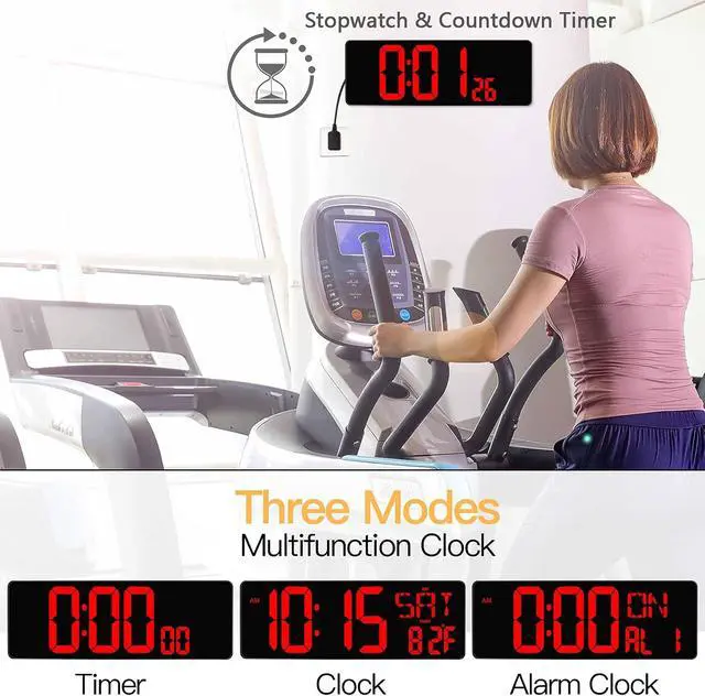 Alt view image 4 of 7 - Large Digital Wall Clock with Remote Control, 16.5 Inch LED Large Display Count Up & Down Timer, Adjustable Brightness Alarm Clock with Day/Date/Temperature for Home, Gym, Office and Classroom