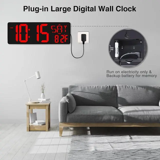 Alt view image 7 of 7 - Large Digital Wall Clock with Remote Control, 16.5 Inch LED Large Display Count Up & Down Timer, Adjustable Brightness Alarm Clock with Day/Date/Temperature for Home, Gym, Office and Classroom