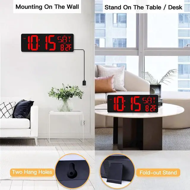 Alt view image 6 of 7 - Large Digital Wall Clock with Remote Control, 16.5 Inch LED Large Display Count Up & Down Timer, Adjustable Brightness Alarm Clock with Day/Date/Temperature for Home, Gym, Office and Classroom