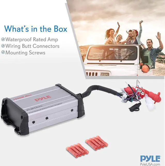 Alt view image 7 of 7 - 4-Channel Marine Amplifier Receiver - Waterproof and Weatherproof Audio Subwoofer for Boat Stereo Speaker & Other Watercraft - 1200 Watt Power, Wired RCA, AUX and MP3 Audio Input Cable - PLMTR4A