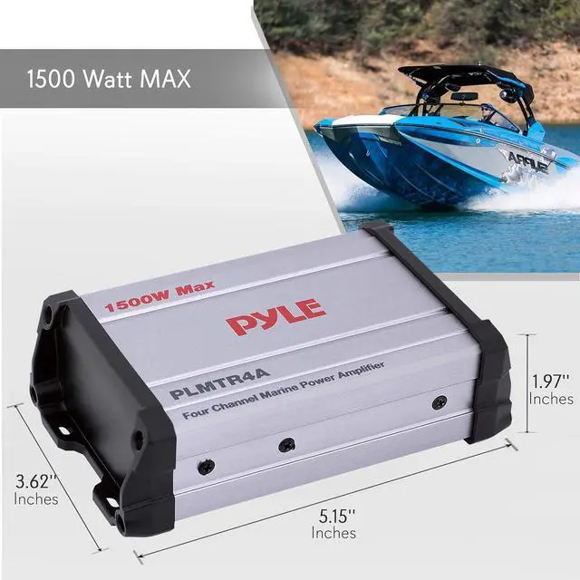 Alt view image 3 of 7 - 4-Channel Marine Amplifier Receiver - Waterproof and Weatherproof Audio Subwoofer for Boat Stereo Speaker & Other Watercraft - 1200 Watt Power, Wired RCA, AUX and MP3 Audio Input Cable - PLMTR4A