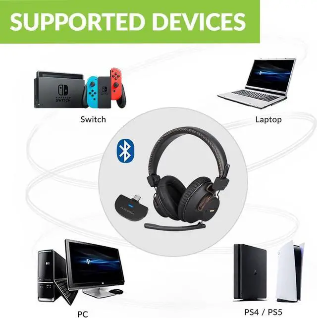 Alt view image 2 of 7 - Avantree C519M - Bluetooth Headphones with Mic for PS5 & Switch, Wireless Headset with USB C Adapter for PC & Laptop, Low Latency, Support Two Headphones, 40hrs Playtime