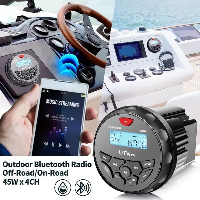 Alt view image 2 of 7 - Boat Bluetooth Marine Stereo Radio Boat Radio AM FM Tuner Bluetooth Streaming Music Digital Media on Boats Golf Cart ATV UTV and Spa Hot Tubs