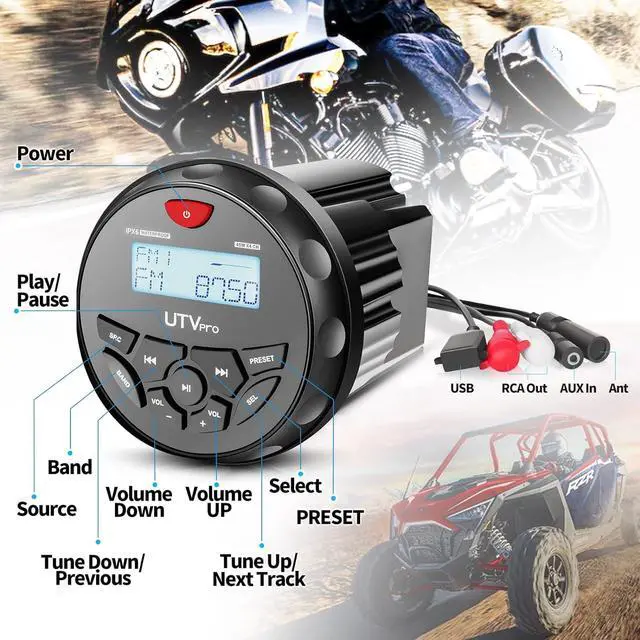 Alt view image 5 of 7 - Boat Bluetooth Marine Stereo Radio Boat Radio AM FM Tuner Bluetooth Streaming Music Digital Media on Boats Golf Cart ATV UTV and Spa Hot Tubs