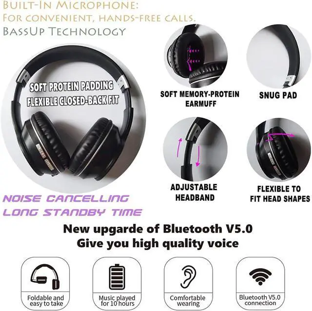 Alt view image 4 of 6 - Active Noise Cancelling Bluetooth Over Ear Headphones, Orange | Wireless with Microphone HiFi Audio Deep Bass for Home Travel Office Man & Women,Comfortable Fit,Rechargeable Long Lasting