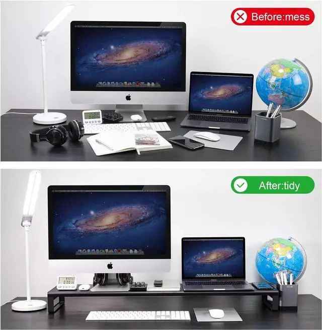 Alt view image 3 of 7 - VAYDEER Dual Aluminum Monitor Stand Riser, Aluminum Strong&Sturdy for Laptop Computer Screen, TV, PC, Printer, Multi Media Speaker-Multifunctional Desktop Organizer