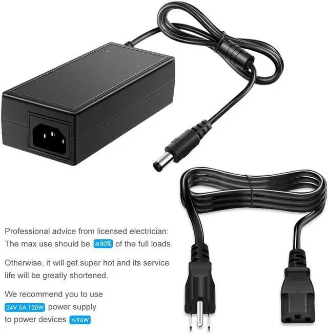 Alt view image 7 of 7 - SHNITPWR 24V DC Power Supply 24 Volt 5A 120W Power Adapter 100V~240V AC to DC Converter Transformer 5.5x2.5mm Plug for 5050 3528 LED Strip Light 3D Printer LED Driver CCTV Security System LCD Monitor