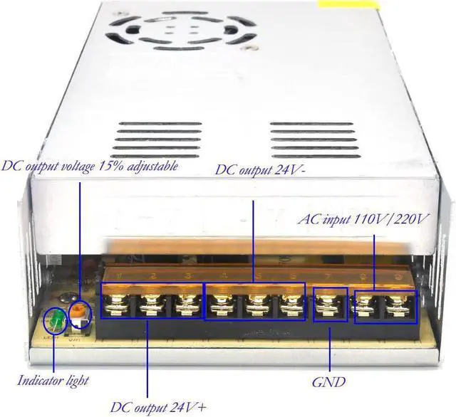 Alt view image 3 of 7 - Padarsey DC 24V 15A 360W Power Supply Universal Regulated Switching Transformer Adapter Driver 110V/220V AC Input for LED Strip CCTV Radio Computer Project
