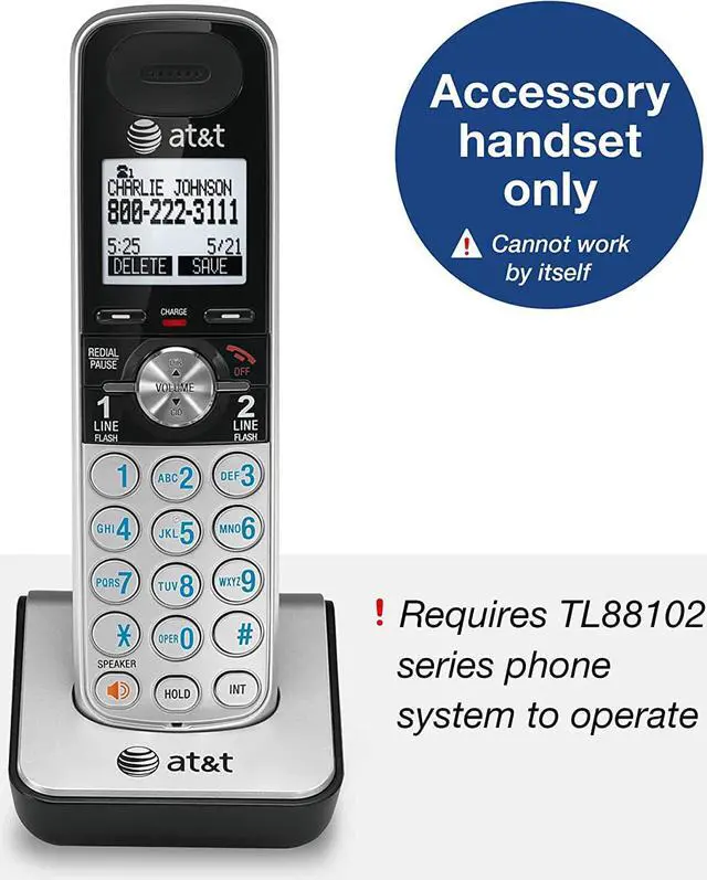 Alt view image 2 of 2 - TL88002 Accessory Cordless Handset Silver/Black | Requires an TL88102 Expandable Phone System to Operate