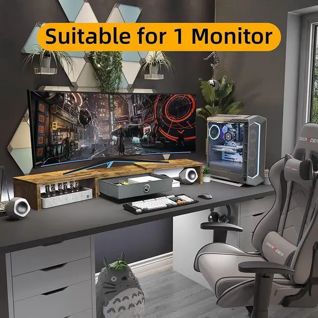 Alt view image 4 of 6 - WESTREE Dual Monitor Stand Riser with Drawer, Monitor Stand Riser for 2 Monitors, Adjustable Length and Angle, 2 Solts for Phone & Tablet, Desktop Organizer Stand for Computer/Laptop/PC/Printer