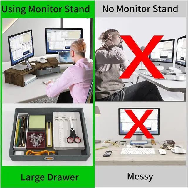 Alt view image 5 of 6 - WESTREE Dual Monitor Stand Riser with Drawer, Monitor Stand Riser for 2 Monitors, Adjustable Length and Angle, 2 Solts for Phone & Tablet, Desktop Organizer Stand for Computer/Laptop/PC/Printer