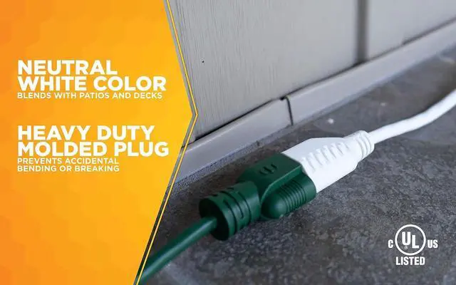 Alt view image 4 of 7 - Southwire Outdoor Extension Cord - Light Duty Landscape & Patio Power Cable for Outdoor Use - Weather Resistant Vinyl Jacket - Neutral White Finish - 16/3 Gauge - 20-Foot