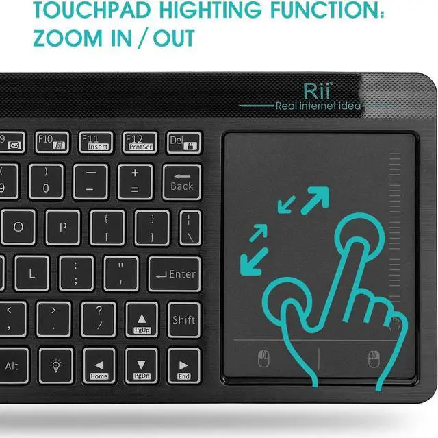 Alt view image 3 of 7 - Rii Wireless Keyboard,Touchpad Keyboard,3-Colors Backlight Keyboard, BigTouch Trackpad,Rechargeable Keyboard for Android TV Box,Smart TV,Xbox,Raspberry Pi,PC,Tablet,Android,Windows,MacOS