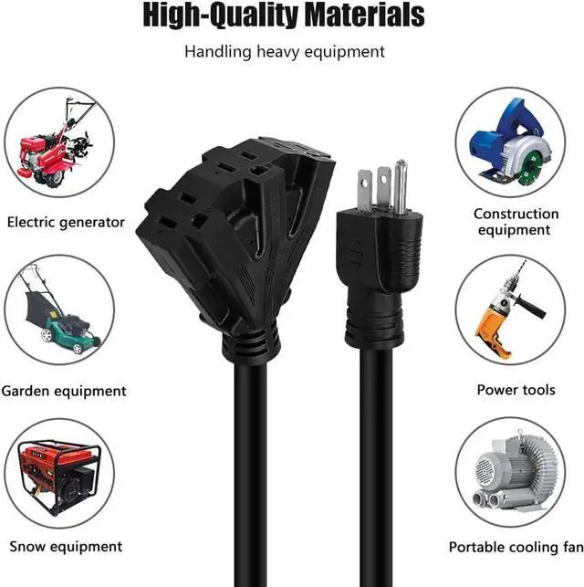 Alt view image 7 of 7 - 6FT 12/3 Outdoor Extension Cord, Heavy Duty 3-Outlet SJTW Indoor/Outdoor Three-Prong Power-Cord 12-Gauge Grounded 15-Amp 1875 Watts