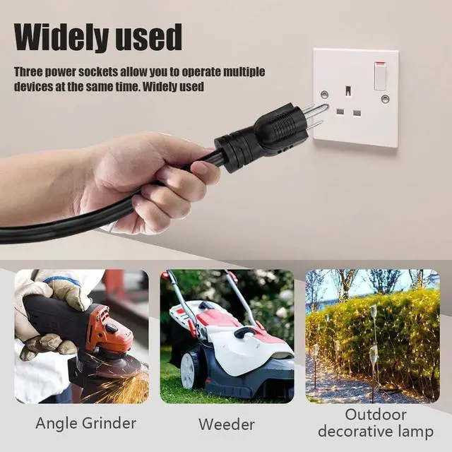 Alt view image 4 of 7 - 6FT 12/3 Outdoor Extension Cord, Heavy Duty 3-Outlet SJTW Indoor/Outdoor Three-Prong Power-Cord 12-Gauge Grounded 15-Amp 1875 Watts