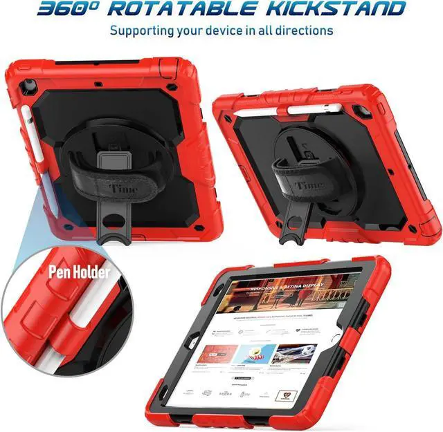 Alt view image 6 of 7 - iPad 9th/ 8th/ 7th Generation Case (iPad 10.2 Case, iPad 9/8/ 7 Gen Case): with Strong Protection, Screen Protector, Hand Strap, Shoulder Strap, 360° Rotating Stand, Pencil Holder - Red