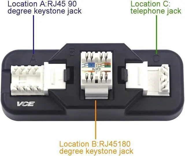 Alt view image 4 of 7 - VCE 50 Pack Cat6 RJ45 Keystone Jack Insert, 90 Degree Ethernet UTP Cat 6, Cat5, Cat5e Keystone Punch-Down Stand and Mini Stripper Cutter Blue UL Certified