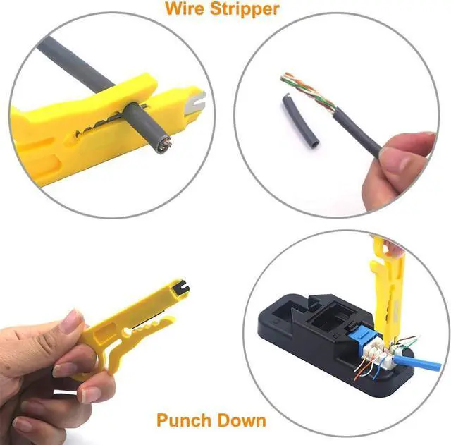 Alt view image 5 of 7 - VCE 50 Pack Cat6 RJ45 Keystone Jack Insert, 90 Degree Ethernet UTP Cat 6, Cat5, Cat5e Keystone Punch-Down Stand and Mini Stripper Cutter Blue UL Certified