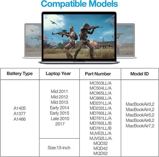 Alt view image 4 of 6 - A1466 Replacement Battery for MacBook Air 13 inch 2017, Early 2015 Early 2014, Mid 2013 Mid 2012 Mid 2011, Late 2010 7200mAh 7.6V Fits A1369 A1405 A1496 A1377