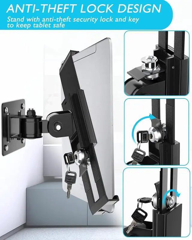 Alt view image 3 of 7 - iPad Wall Mount, Security Anti-Theft Tablet Wall Mount Holder with Lock and Keys, 360° Swivel iPad Pro Mount, Compatible with 7-11 Inch Tablets (iPad, Galaxy Tab, Slate, Fire)  Black