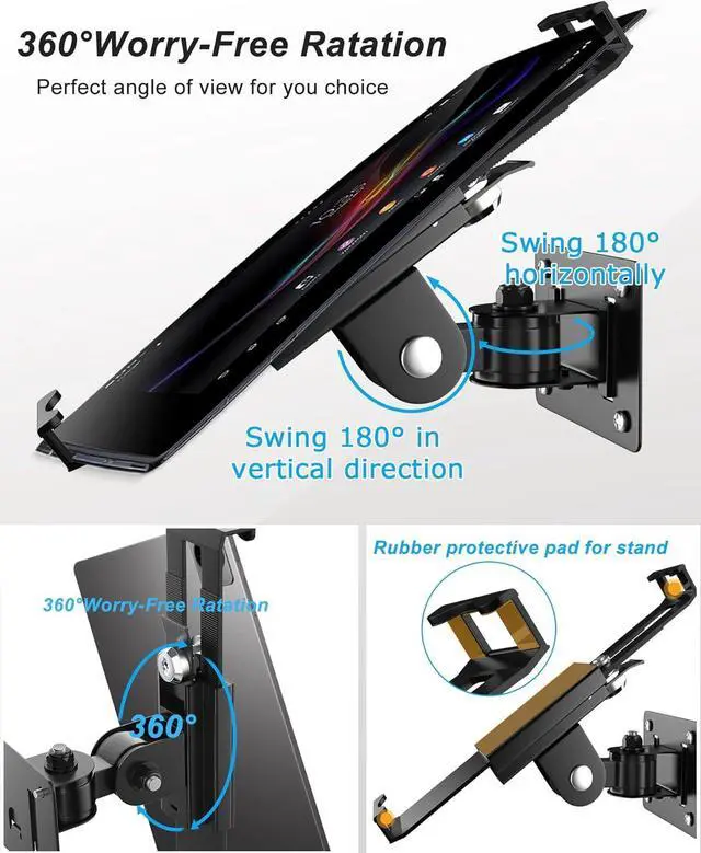 Alt view image 5 of 7 - iPad Wall Mount, Security Anti-Theft Tablet Wall Mount Holder with Lock and Keys, 360° Swivel iPad Pro Mount, Compatible with 7-11 Inch Tablets (iPad, Galaxy Tab, Slate, Fire)  Black