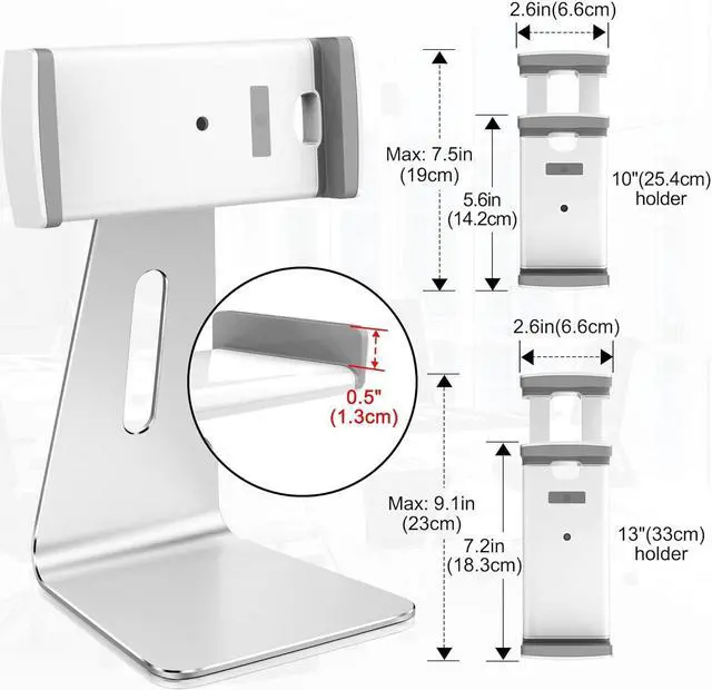 Alt view image 7 of 7 - Elegant Tablet Stand Aluminum iPad Stand Holder Desktop Kiosk POS Stand for 7-13 inch iPad Pro Air Mini Galaxy Tab Nexus Tablet Mount for Store Showcase Office Reception Kitchen Countertop
