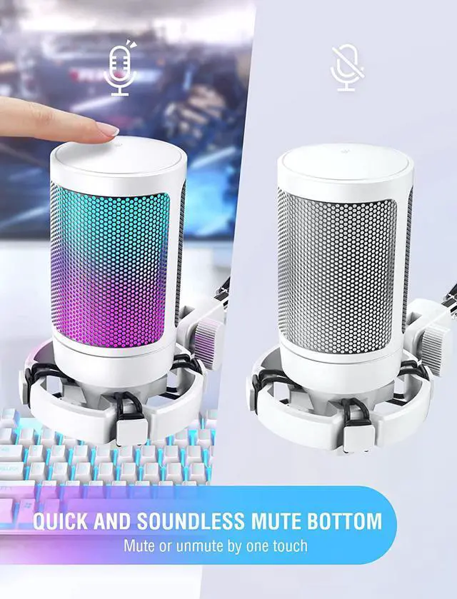 Alt view image 2 of 6 - FIFINE AmpliGame USB Microphone, PC Gaming Recording Desktop Laptop Mic, RGB Streaming Podcasting Condenser Mic for Online Game, Vocal, with Mute Button, Gain Knob, Tripod Stand-A6V White