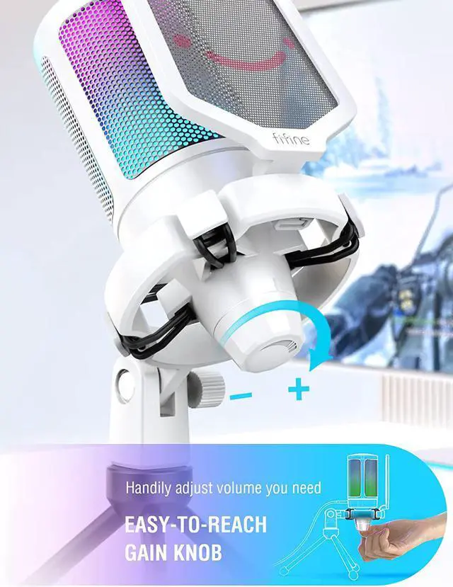 Alt view image 3 of 6 - FIFINE AmpliGame USB Microphone, PC Gaming Recording Desktop Laptop Mic, RGB Streaming Podcasting Condenser Mic for Online Game, Vocal, with Mute Button, Gain Knob, Tripod Stand-A6V White