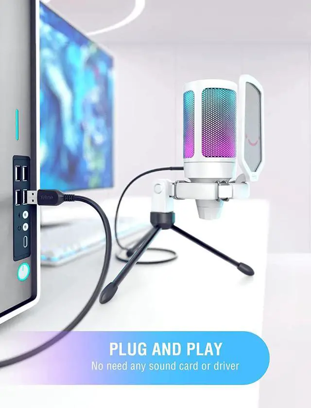 Alt view image 5 of 6 - FIFINE AmpliGame USB Microphone, PC Gaming Recording Desktop Laptop Mic, RGB Streaming Podcasting Condenser Mic for Online Game, Vocal, with Mute Button, Gain Knob, Tripod Stand-A6V White