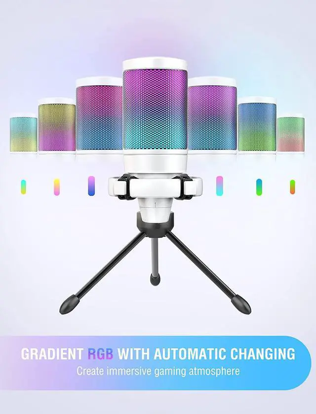Alt view image 4 of 6 - FIFINE AmpliGame USB Microphone, PC Gaming Recording Desktop Laptop Mic, RGB Streaming Podcasting Condenser Mic for Online Game, Vocal, with Mute Button, Gain Knob, Tripod Stand-A6V White