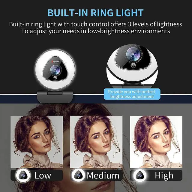 Alt view image 2 of 7 - Streaming Webcam with Ring Light - 1080P Autofocus Computer Camera with Microphone Adjustable Brightness Digital Zoom Webcams for Xbox Twitch Gaming USB PC Web Camera for PC Laptop Desktop