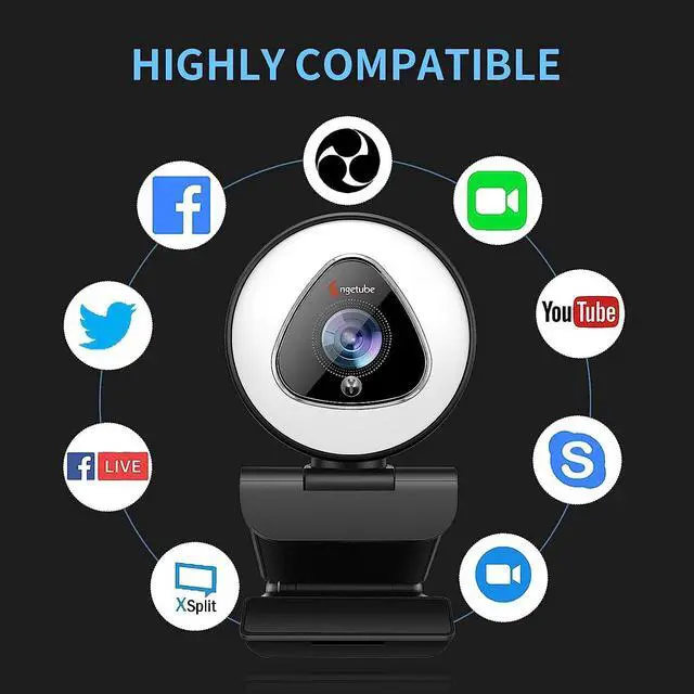 Alt view image 7 of 7 - Streaming Webcam with Ring Light - 1080P Autofocus Computer Camera with Microphone Adjustable Brightness Digital Zoom Webcams for Xbox Twitch Gaming USB PC Web Camera for PC Laptop Desktop