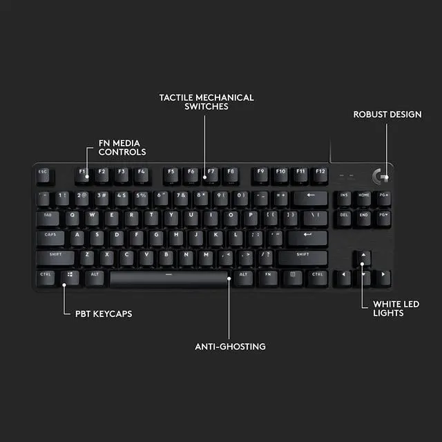 Alt view image 7 of 7 - G413 TKL SE Mechanical Gaming Keyboard - Compact Backlit Keyboard with Tactile Mechanical Switches, Anti-Ghosting, Compatible with Windows, macOS - Black Aluminum