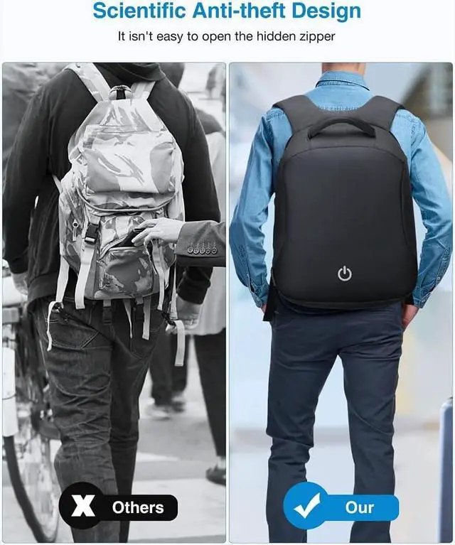 Alt view image 3 of 7 - HOMIEE 15.6 Inch Water Resistant Anti-Theft Laptop Backpack, Travel Backpack with USB Charging Port School Backpack Bookbag for Travel/Business/College/Women/Men, Black